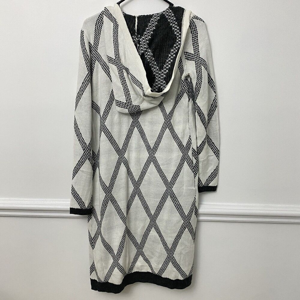 New Hem &Thread Womens Open Front Long Hooded Cardigan Gray White Size Small